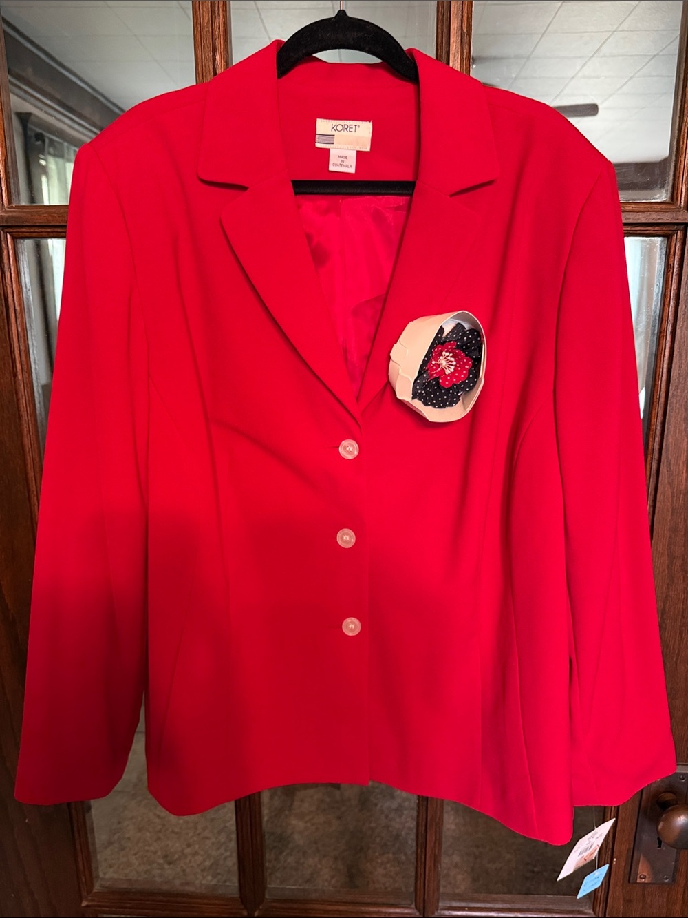Koret Double Take Red Three Button Blazer Jacket with Brooch 22W NEW Vintage
